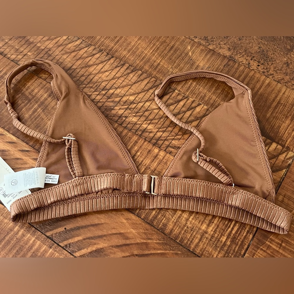 NWT Aerie Shine Rib Plunge Bikini Top in Horizon Brown - Size XXS - Picture 5 of 6